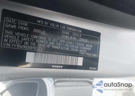 2008 Volvo V70 3.2 z USA, uszkodzony, nr VIN YV1BW982681033067